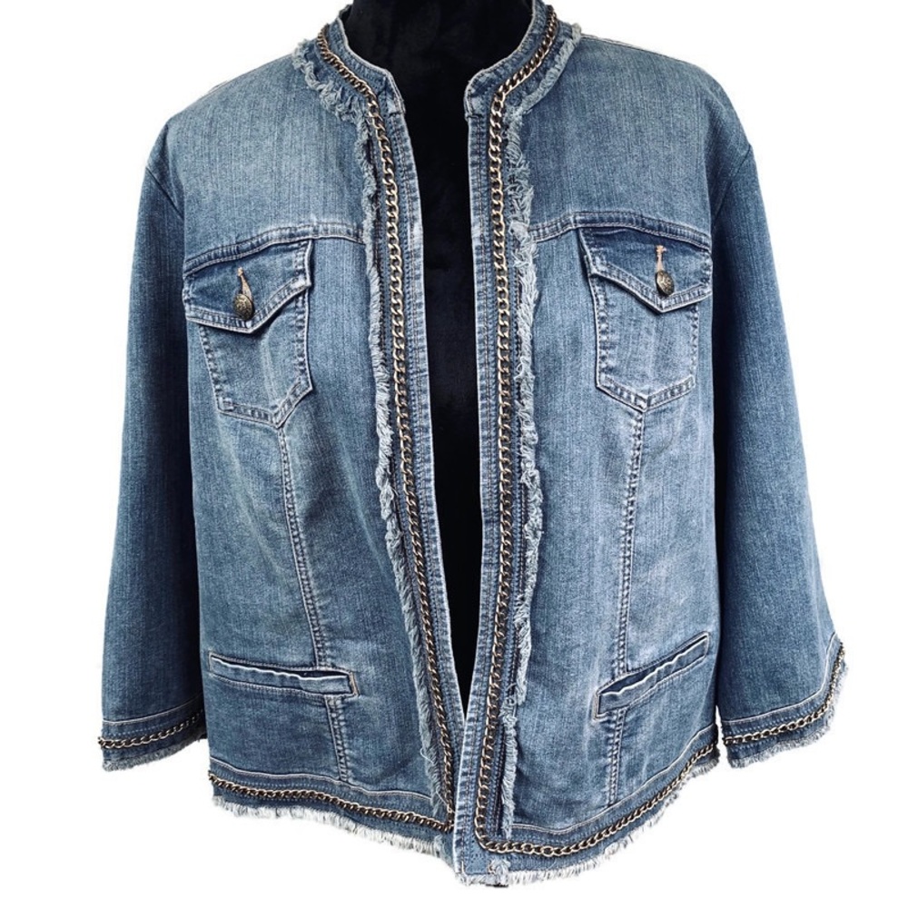 Chico's Open Jean Jacket with Chain Detailing